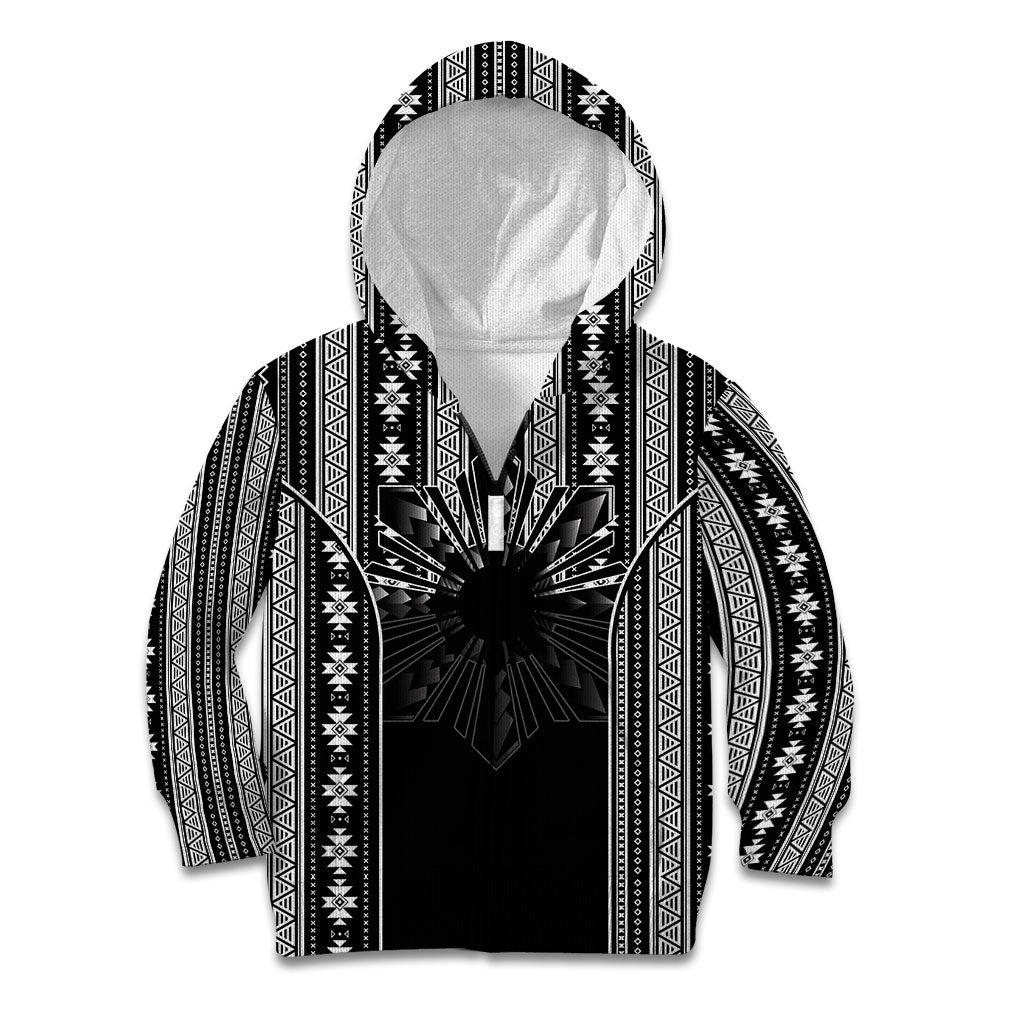 Mabuhay Philippines Festival Kid Hoodie Filipino Map Black White Igorot Pattern