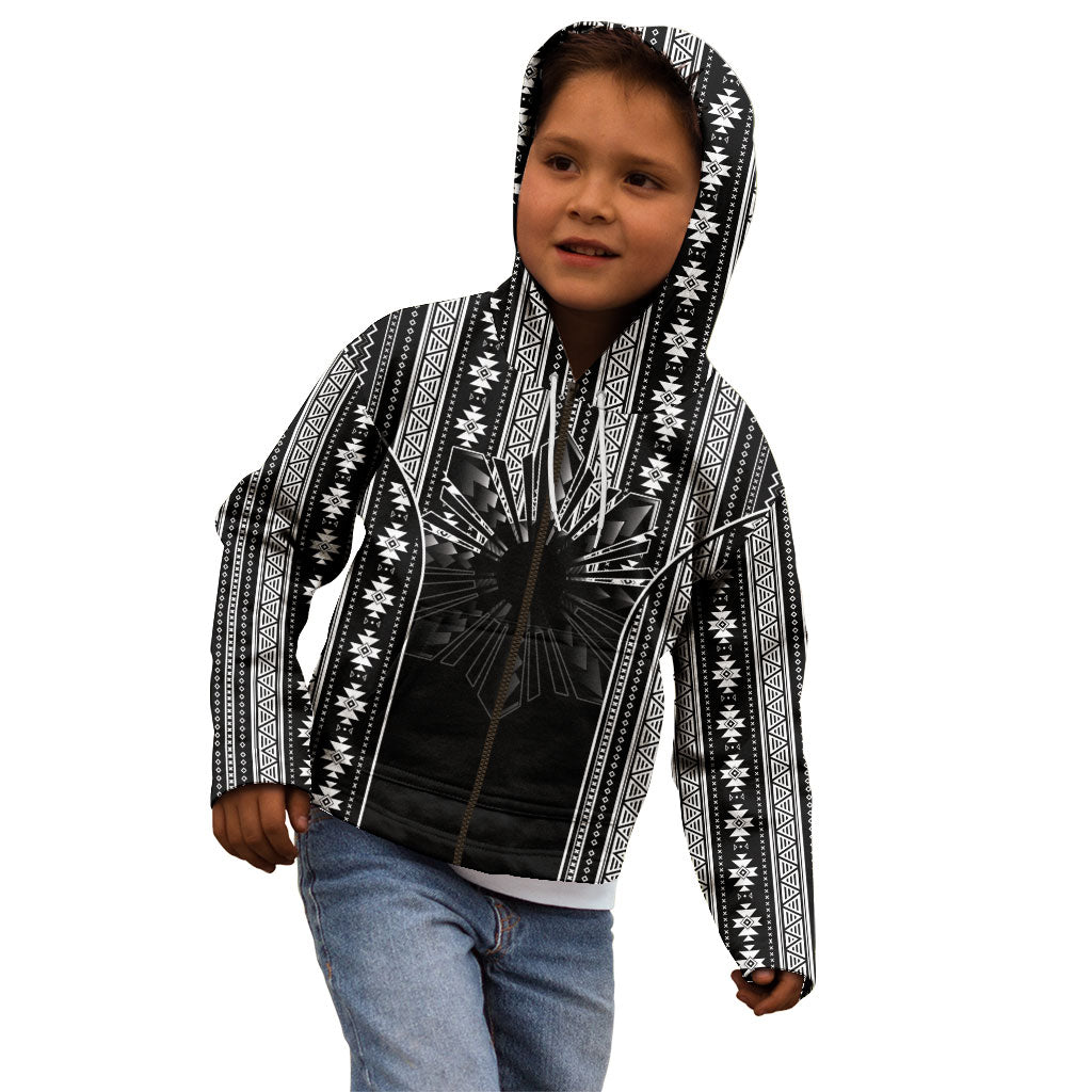 Mabuhay Philippines Festival Kid Hoodie Filipino Map Black White Igorot Pattern