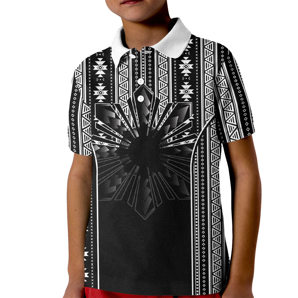 Mabuhay Philippines Festival Kid Polo Shirt Filipino Map Black White Igorot Pattern