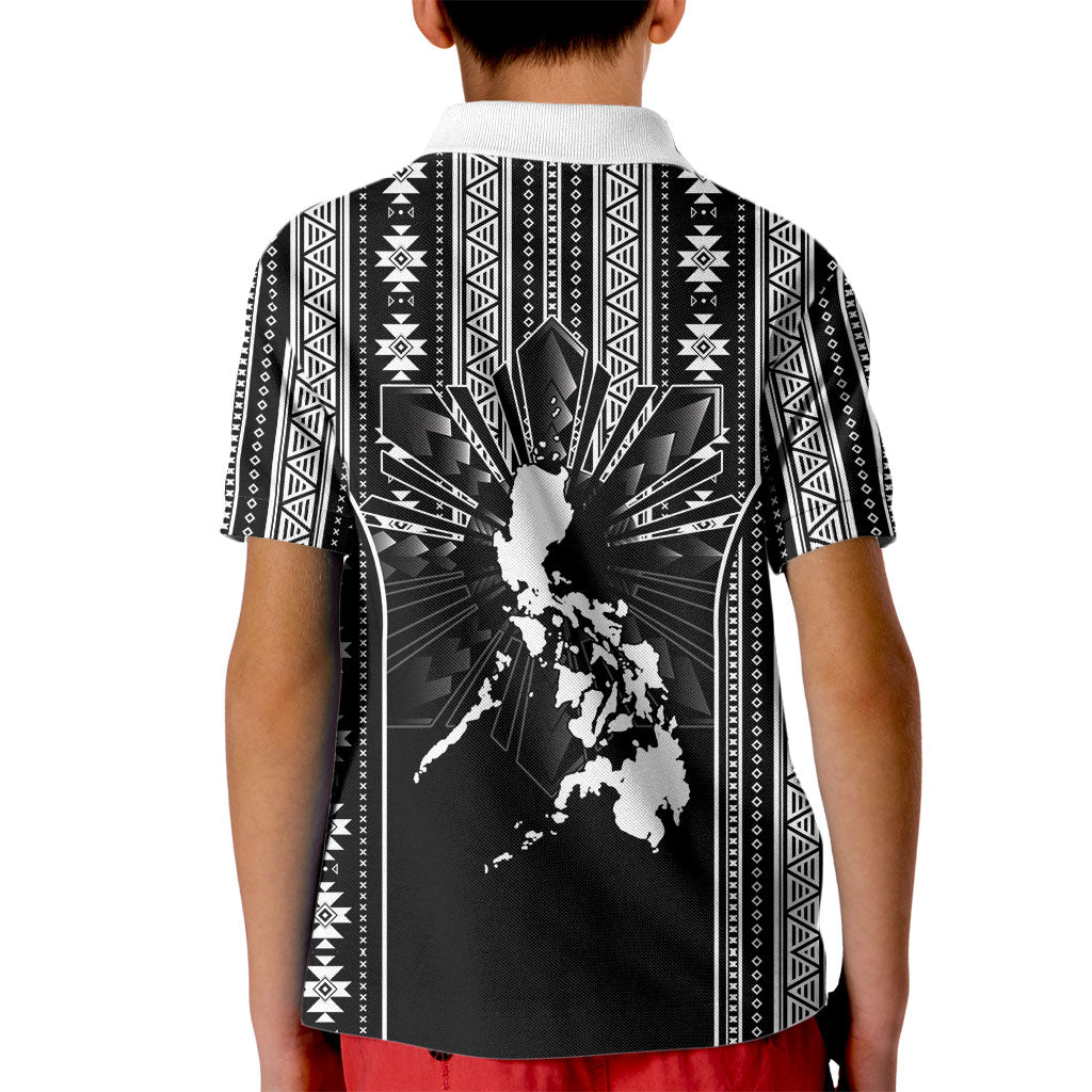 Mabuhay Philippines Festival Kid Polo Shirt Filipino Map Black White Igorot Pattern