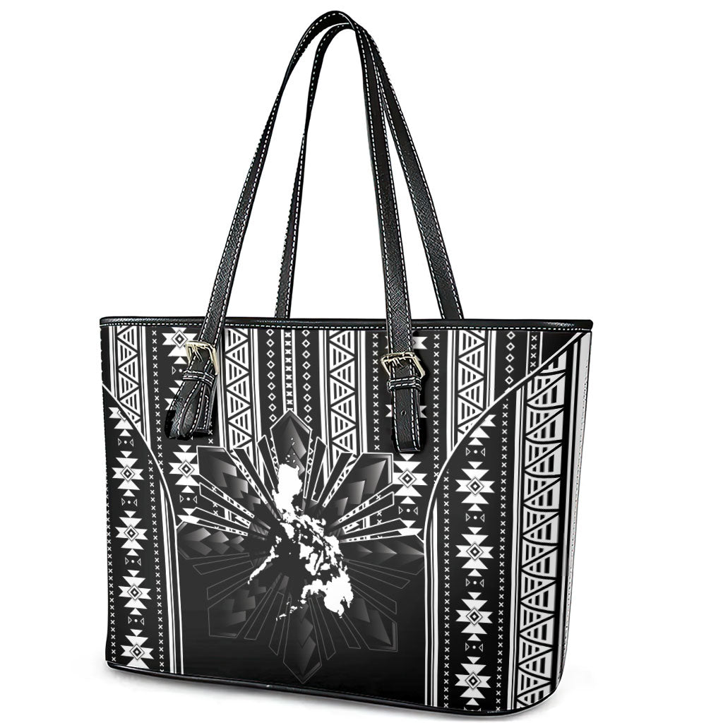 Mabuhay Philippines Festival Leather Tote Bag Filipino Map Black White Igorot Pattern