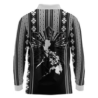 Mabuhay Philippines Festival Long Sleeve Polo Shirt Filipino Map Black White Igorot Pattern