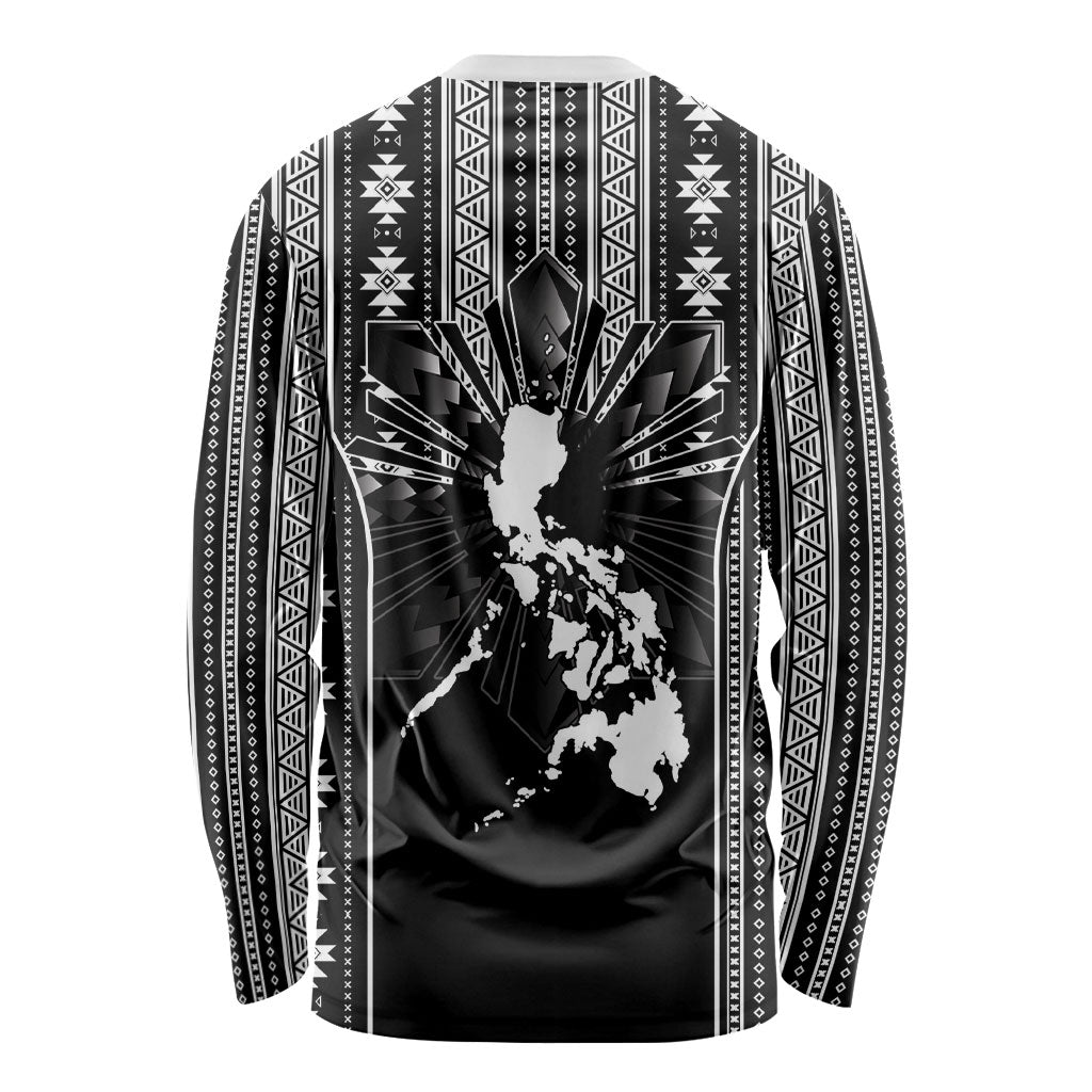 Mabuhay Philippines Festival Long Sleeve Shirt Filipino Map Black White Igorot Pattern
