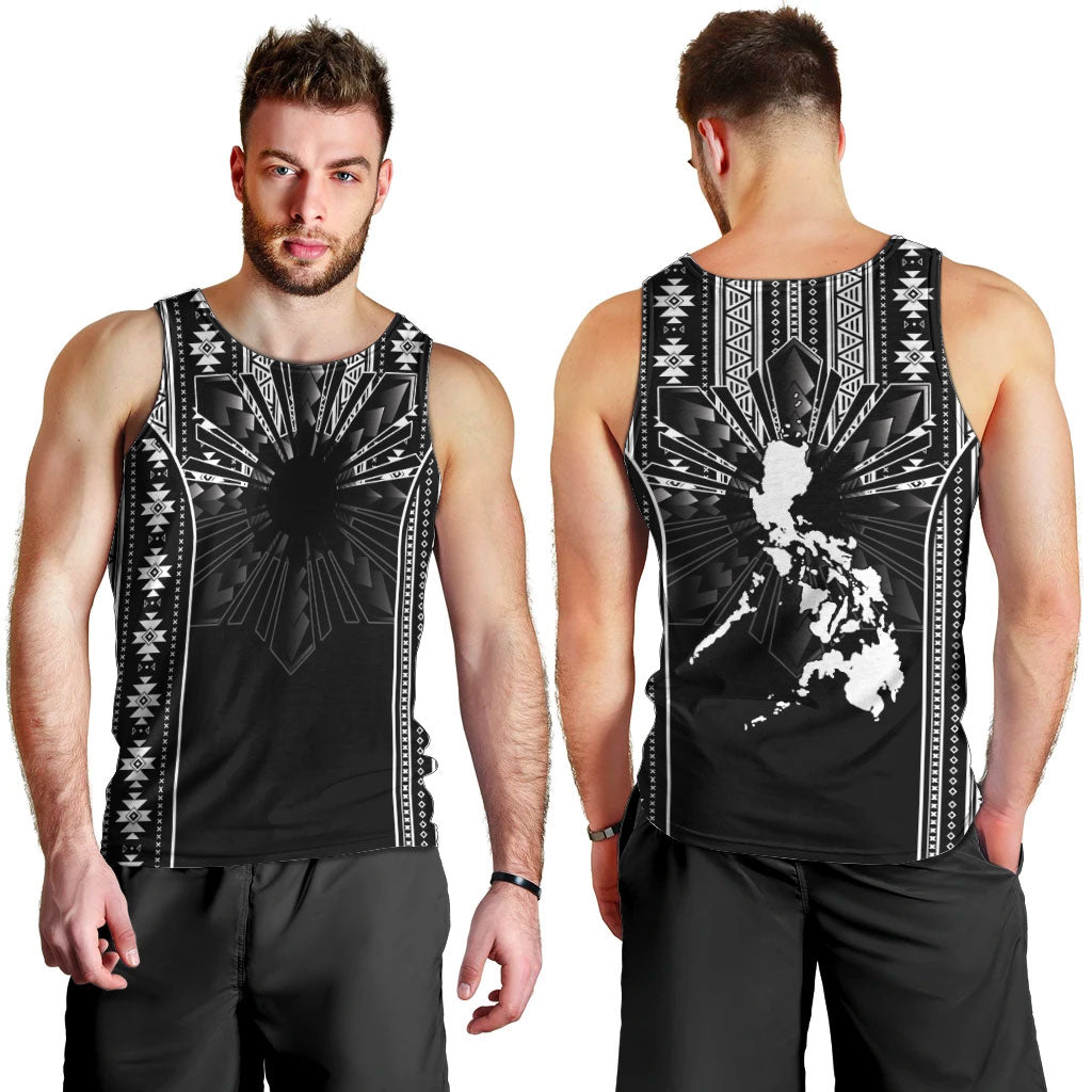 Mabuhay Philippines Festival Men Tank Top Filipino Map Black White Igorot Pattern