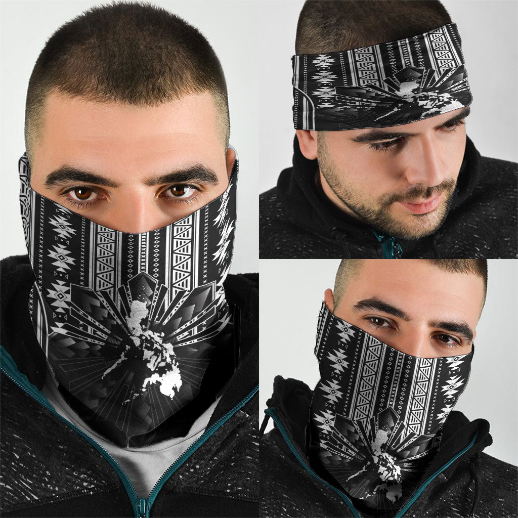 Mabuhay Philippines Festival Neck Gaiter Filipino Map Black White Igorot Pattern