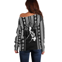 Mabuhay Philippines Festival Off Shoulder Sweater Filipino Map Black White Igorot Pattern