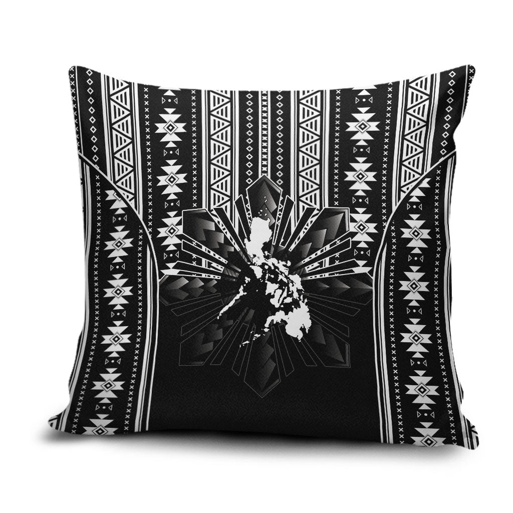 Mabuhay Philippines Festival Pillow Cover Filipino Map Black White Igorot Pattern