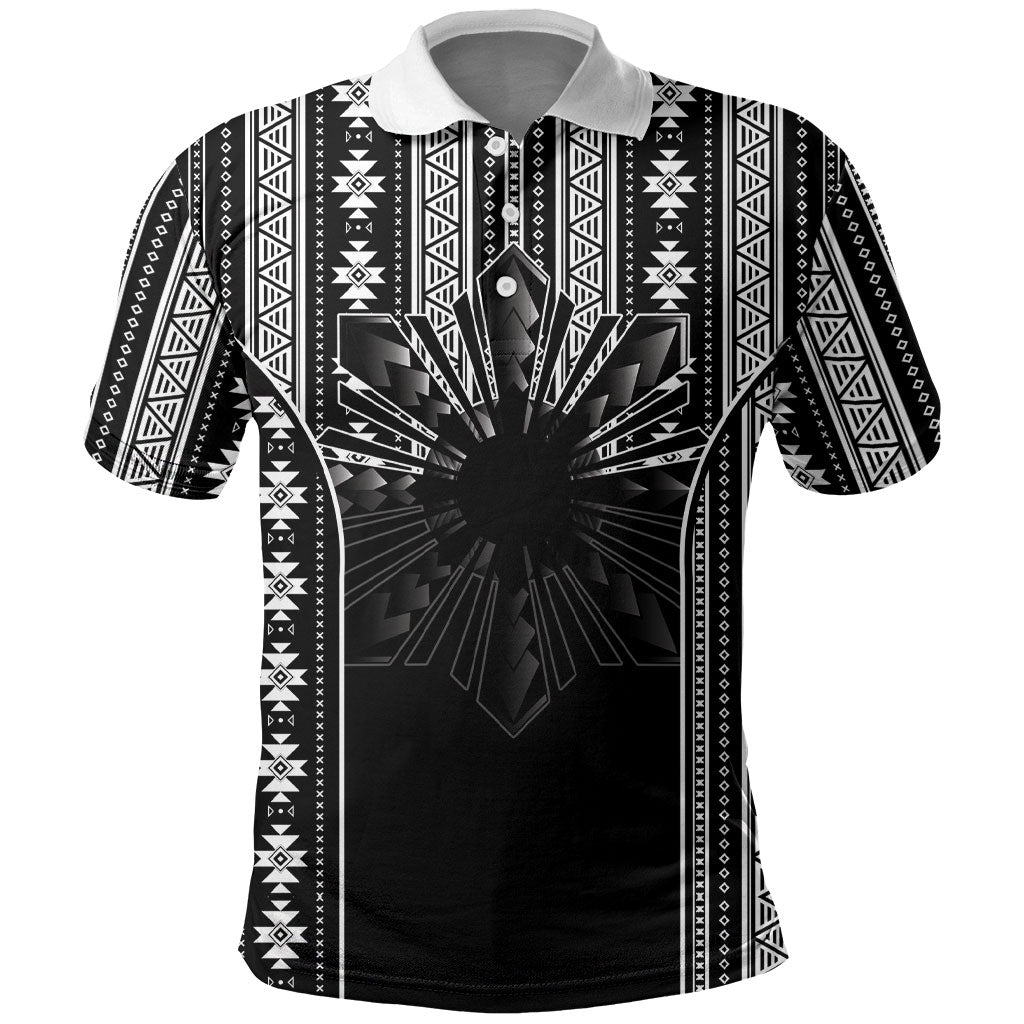 Mabuhay Philippines Festival Polo Shirt Filipino Map Black White Igorot Pattern