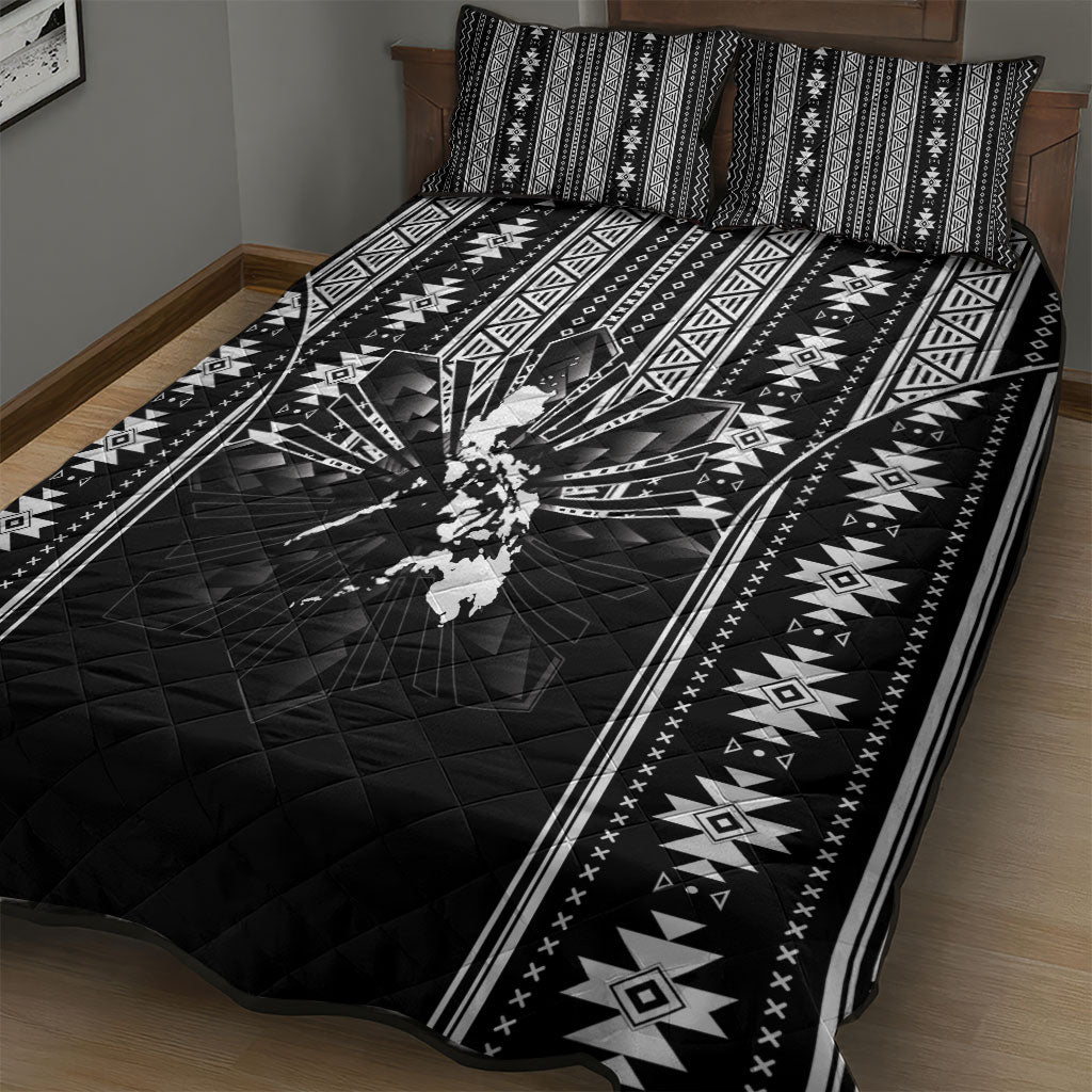 Mabuhay Philippines Festival Quilt Bed Set Filipino Map Black White Igorot Pattern
