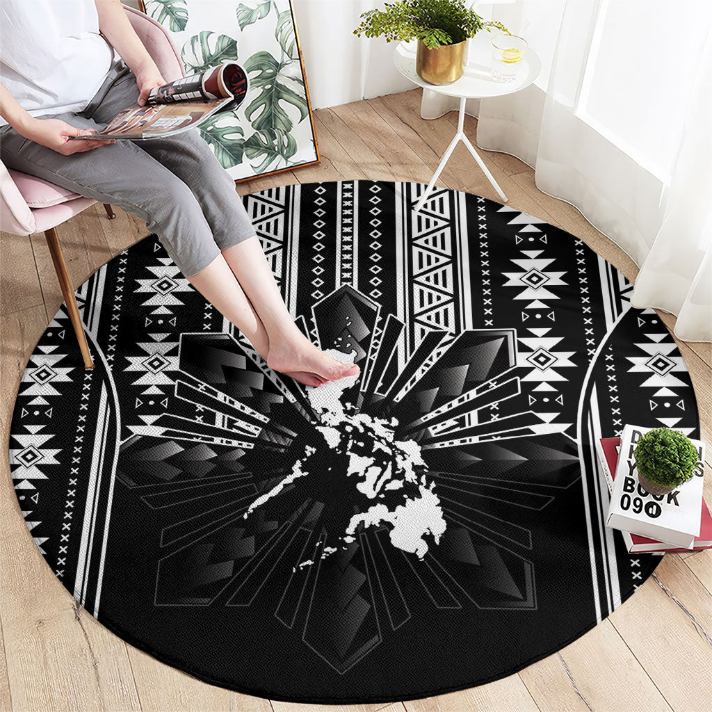 Mabuhay Philippines Festival Round Carpet Filipino Map Black White Igorot Pattern