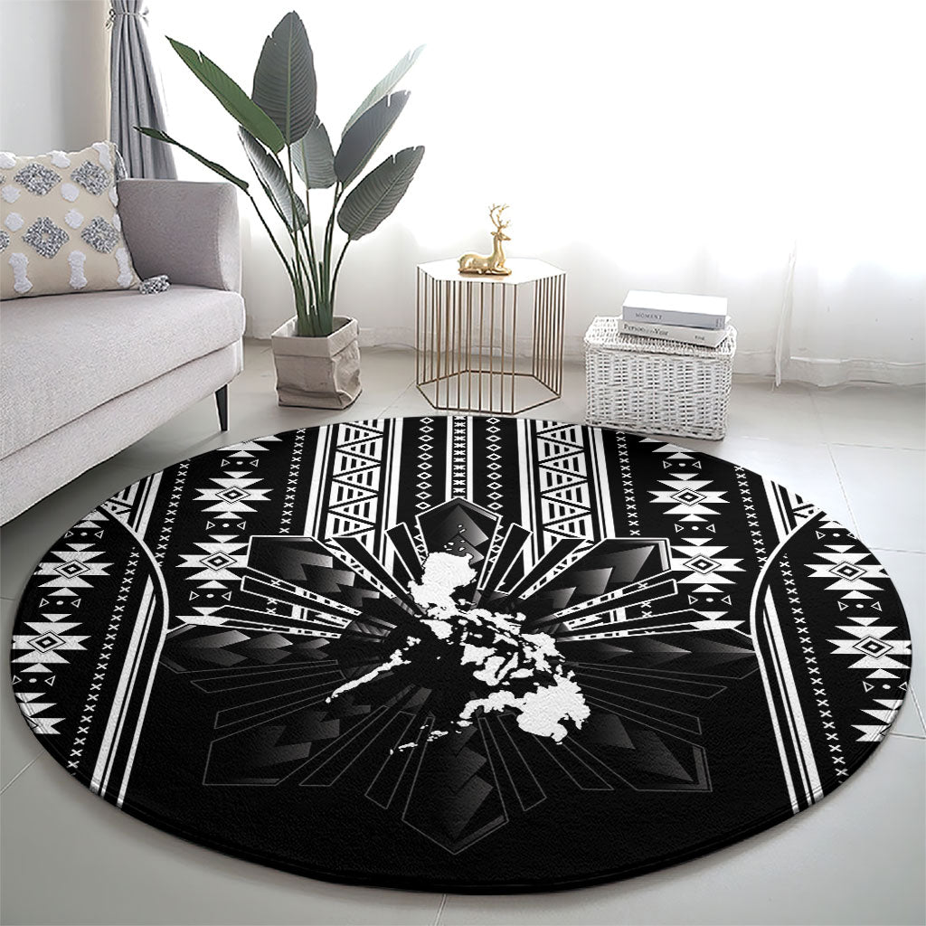 Mabuhay Philippines Festival Round Carpet Filipino Map Black White Igorot Pattern