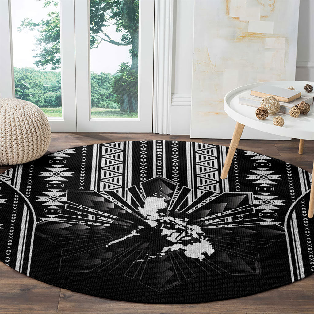 Mabuhay Philippines Festival Round Carpet Filipino Map Black White Igorot Pattern