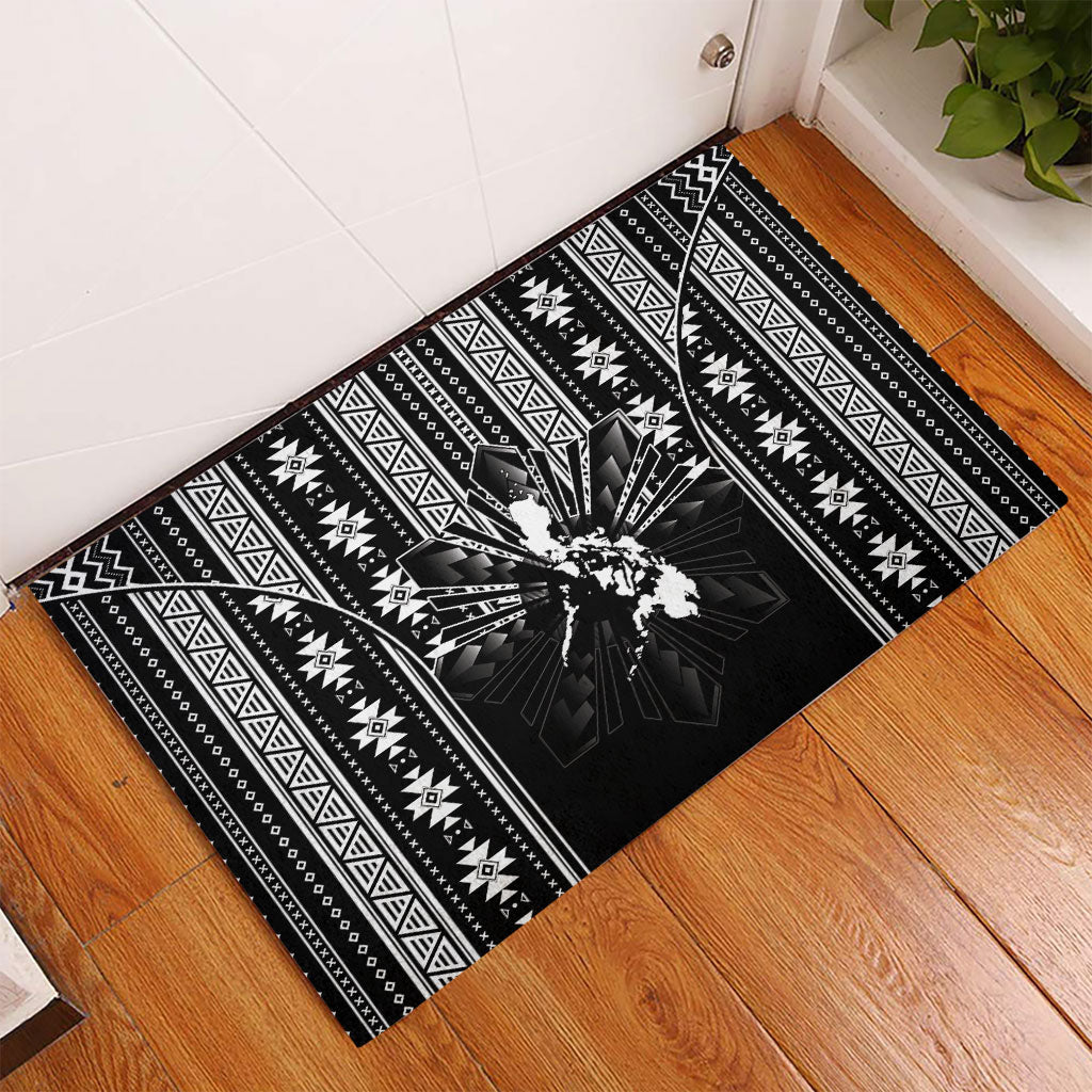 Mabuhay Philippines Festival Rubber Doormat Filipino Map Black White Igorot Pattern