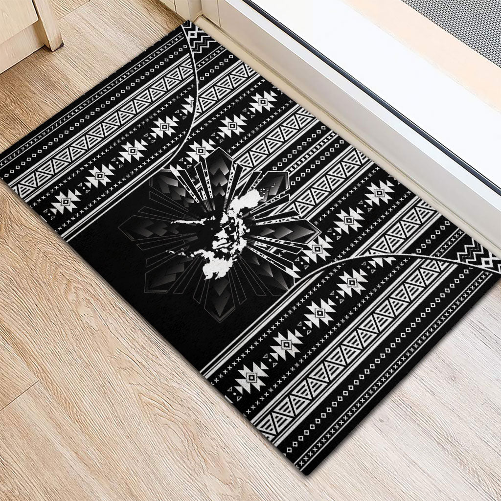 Mabuhay Philippines Festival Rubber Doormat Filipino Map Black White Igorot Pattern