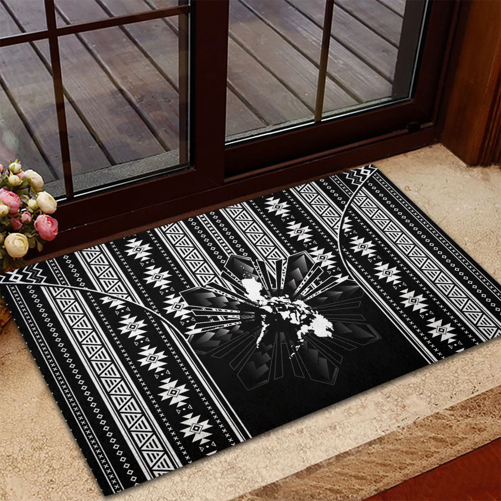 Mabuhay Philippines Festival Rubber Doormat Filipino Map Black White Igorot Pattern