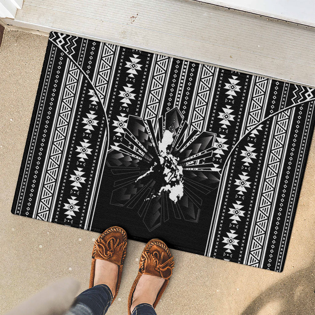 Mabuhay Philippines Festival Rubber Doormat Filipino Map Black White Igorot Pattern