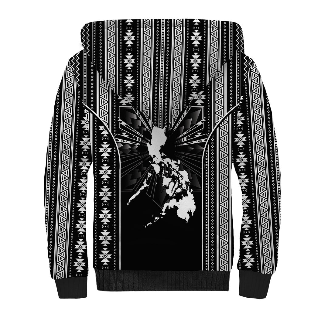 Mabuhay Philippines Festival Sherpa Hoodie Filipino Map Black White Igorot Pattern