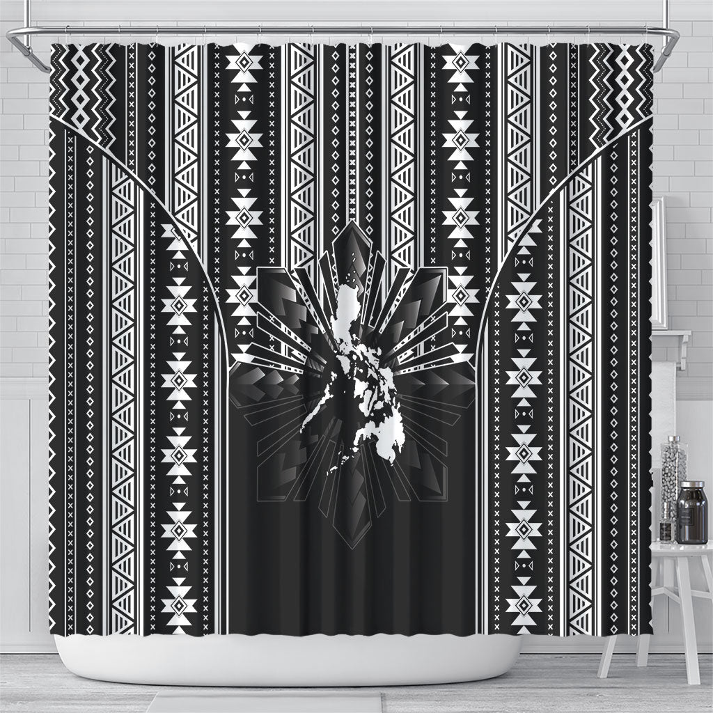 Mabuhay Philippines Festival Shower Curtain Filipino Map Black White Igorot Pattern