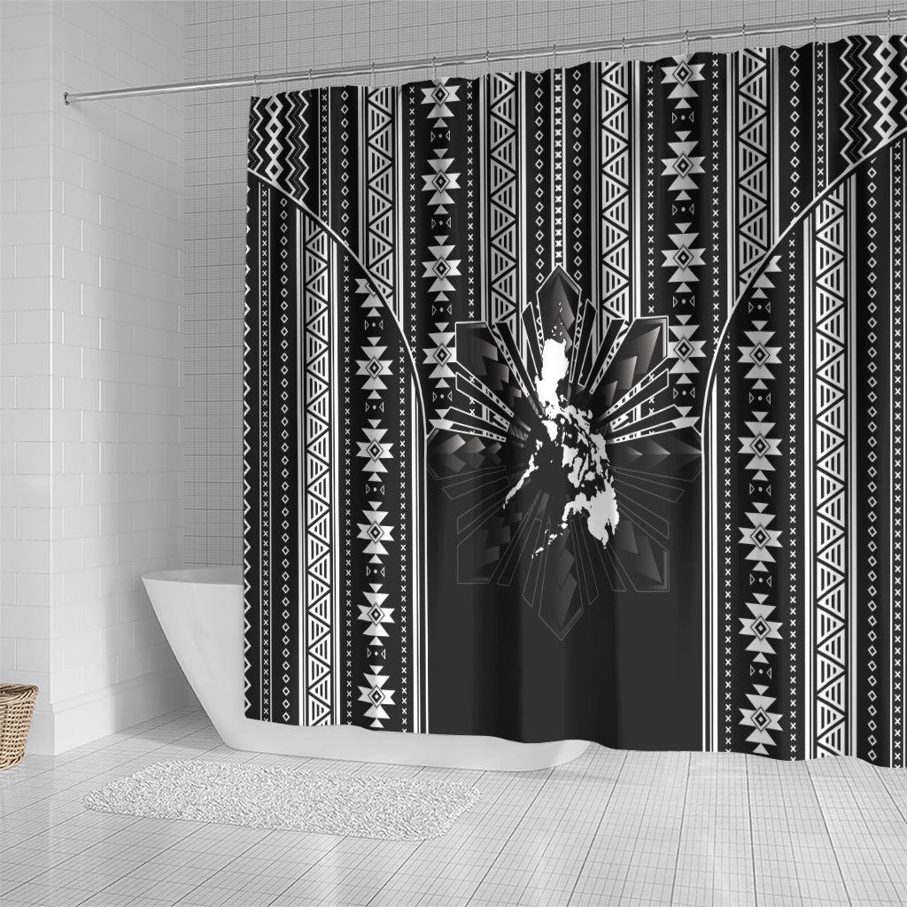 Mabuhay Philippines Festival Shower Curtain Filipino Map Black White Igorot Pattern