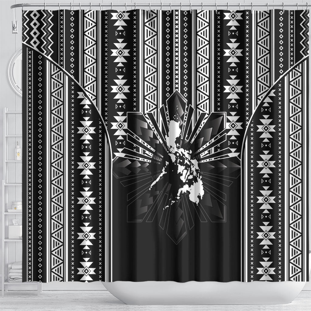 Mabuhay Philippines Festival Shower Curtain Filipino Map Black White Igorot Pattern