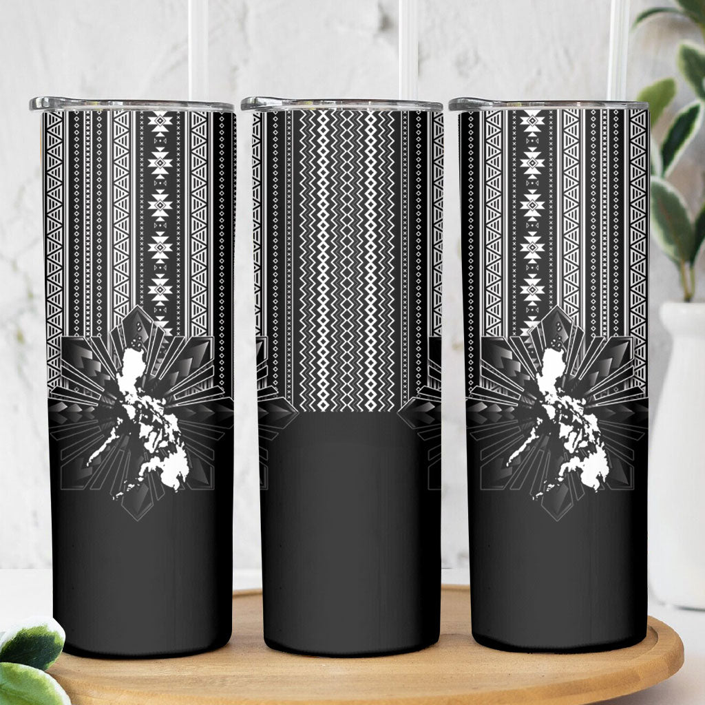 Mabuhay Philippines Festival Skinny Tumbler Filipino Map Black White Igorot Pattern