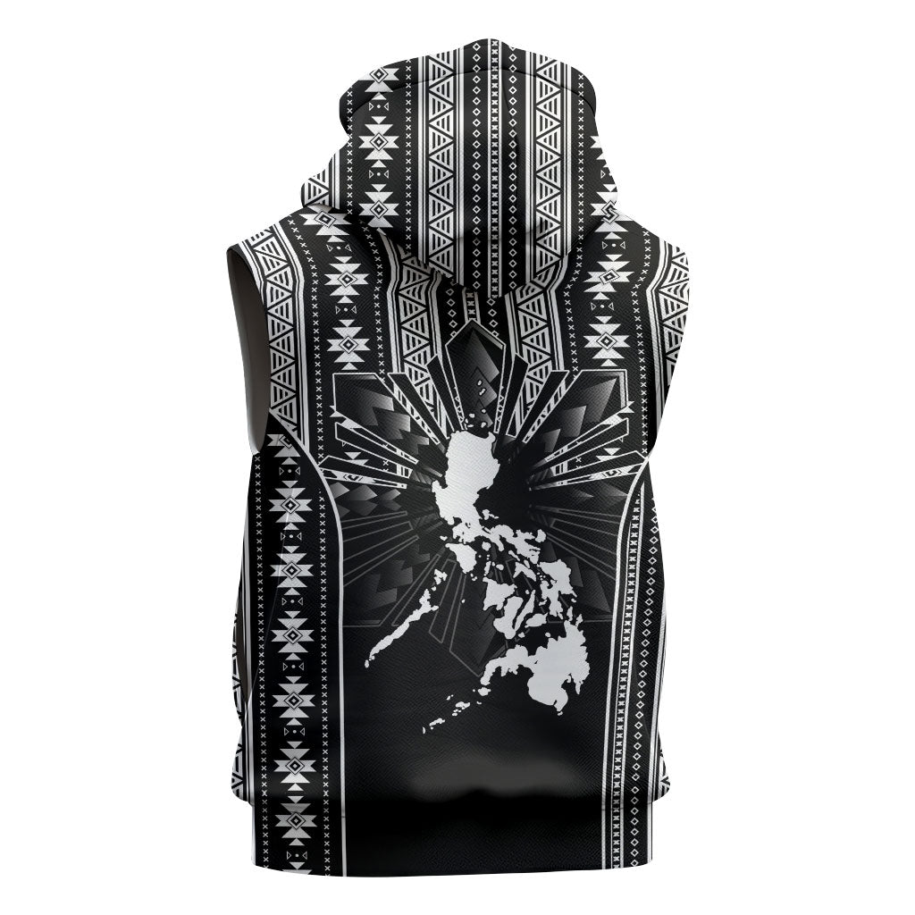 Mabuhay Philippines Festival Sleeveless Hoodie Filipino Map Black White Igorot Pattern