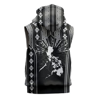 Mabuhay Philippines Festival Sleeveless Hoodie Filipino Map Black White Igorot Pattern