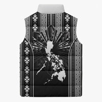 Mabuhay Philippines Festival Sleeveless Puffer Jacket Filipino Map Black White Igorot Pattern