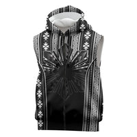 Mabuhay Philippines Festival Sleeveless Zip Hoodie Filipino Map Black White Igorot Pattern