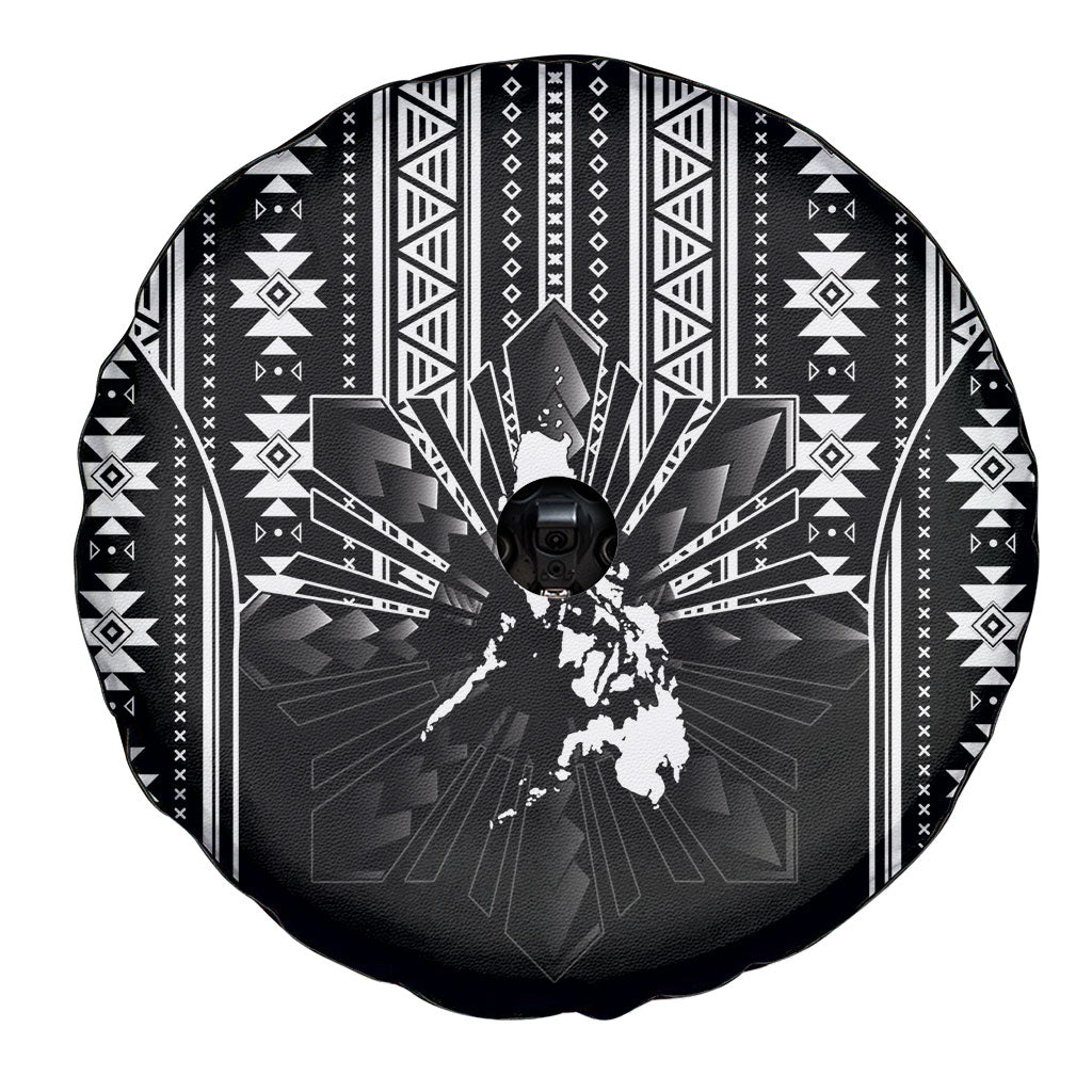 Mabuhay Philippines Festival Spare Tire Cover Filipino Map Black White Igorot Pattern