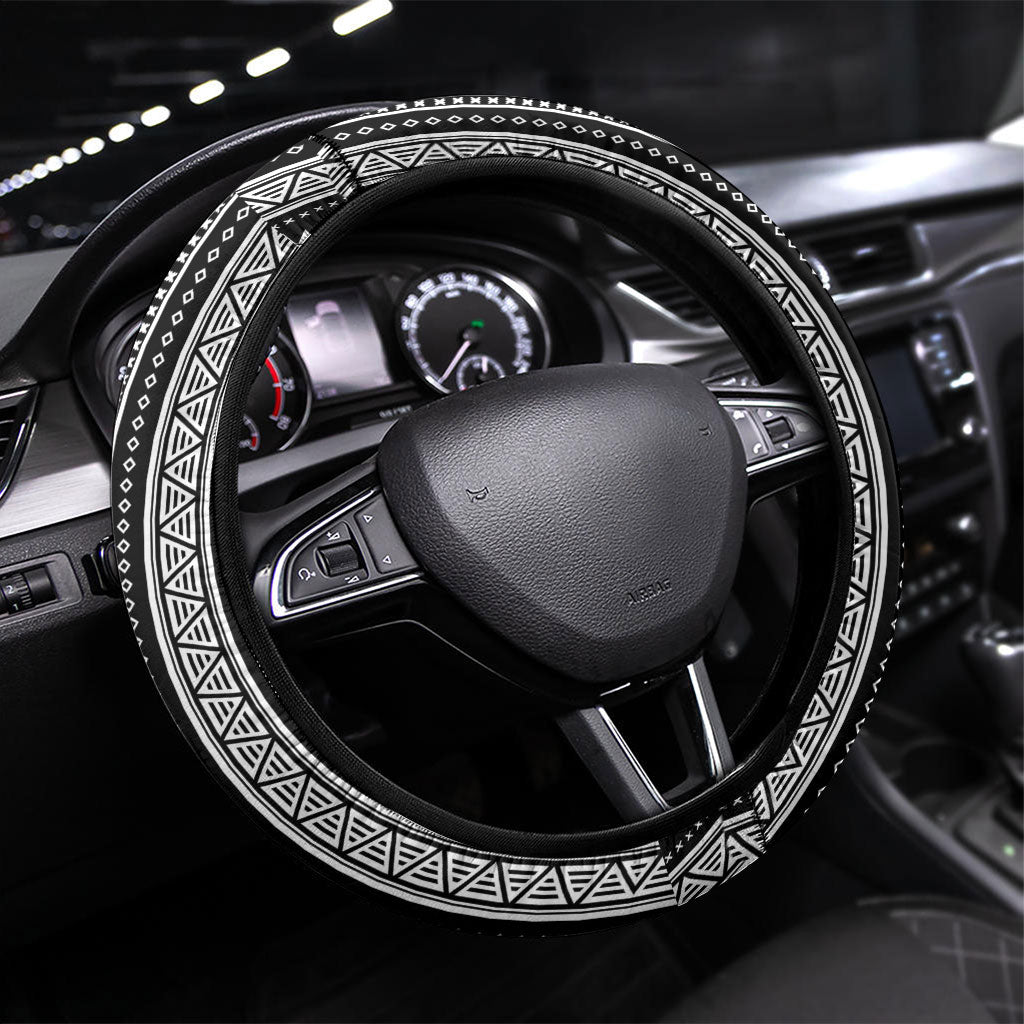 Mabuhay Philippines Festival Steering Wheel Cover Filipino Map Black White Igorot Pattern