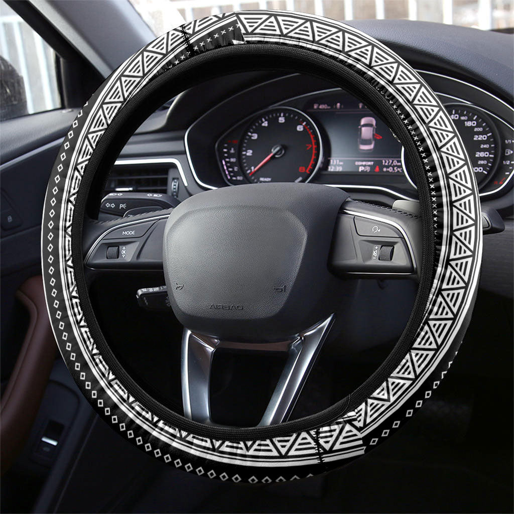 Mabuhay Philippines Festival Steering Wheel Cover Filipino Map Black White Igorot Pattern