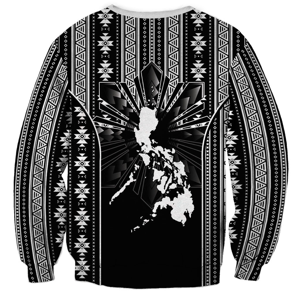 Mabuhay Philippines Festival Sweatshirt Filipino Map Black White Igorot Pattern