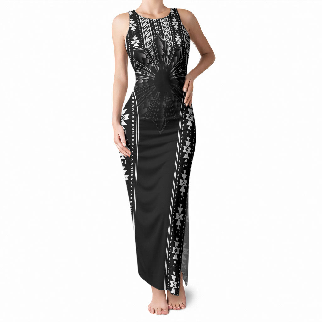 Mabuhay Philippines Festival Tank Maxi Dress Filipino Map Black White Igorot Pattern