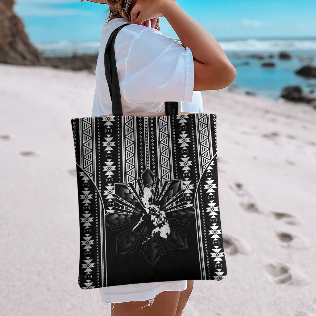 Mabuhay Philippines Festival Tote Bag Filipino Map Black White Igorot Pattern