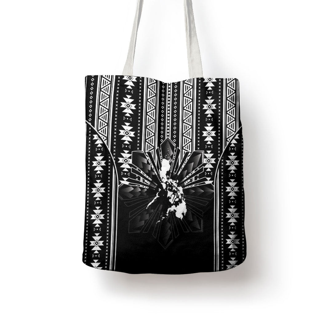 Mabuhay Philippines Festival Tote Bag Filipino Map Black White Igorot Pattern