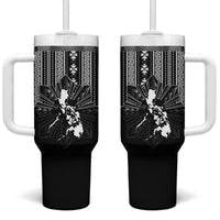 Mabuhay Philippines Festival Tumbler With Handle Filipino Map Black White Igorot Pattern