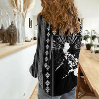 Mabuhay Philippines Festival Women Casual Shirt Filipino Map Black White Igorot Pattern