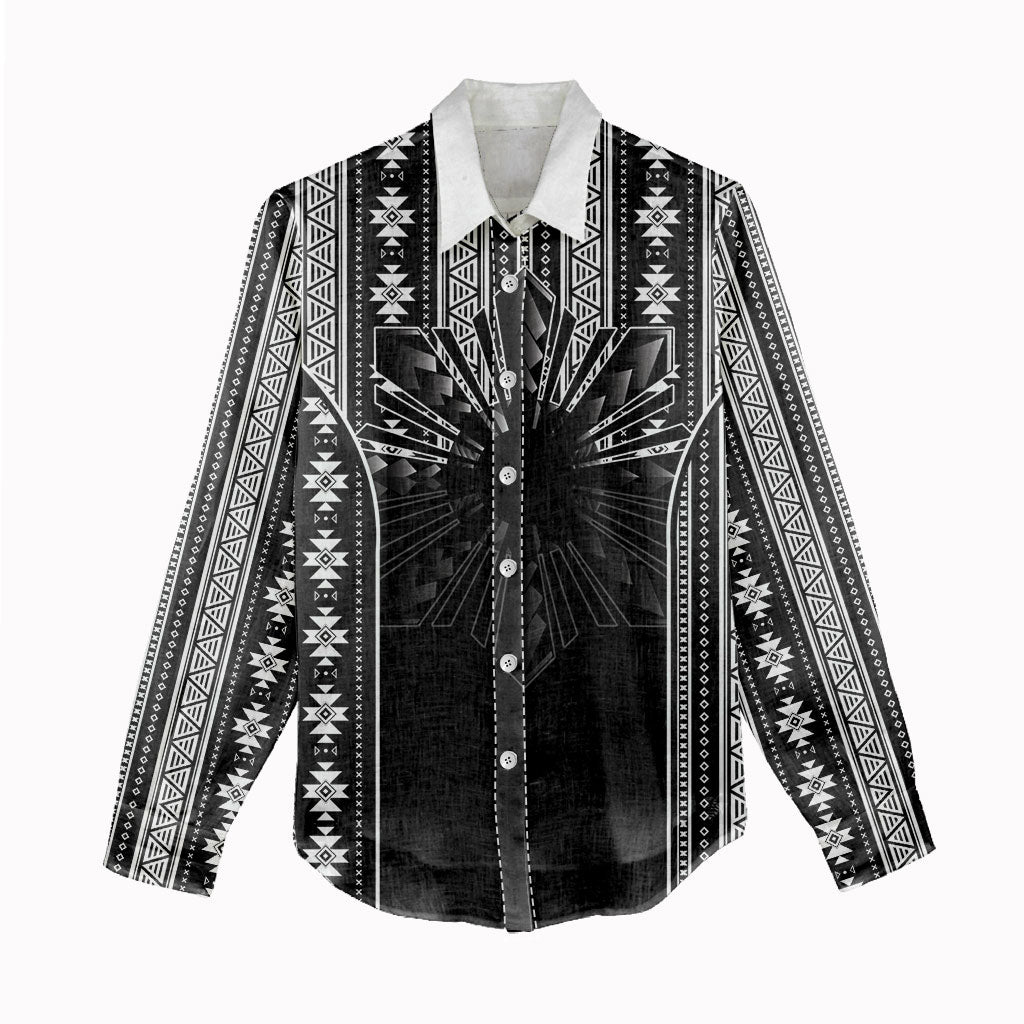 Mabuhay Philippines Festival Women Casual Shirt Filipino Map Black White Igorot Pattern