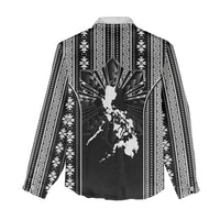 Mabuhay Philippines Festival Women Casual Shirt Filipino Map Black White Igorot Pattern
