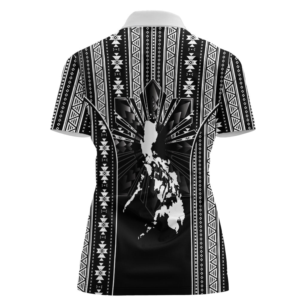 Mabuhay Philippines Festival Women Polo Shirt Filipino Map Black White Igorot Pattern