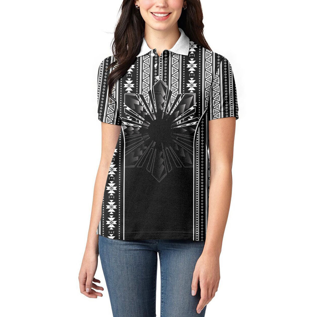 Mabuhay Philippines Festival Women Polo Shirt Filipino Map Black White Igorot Pattern
