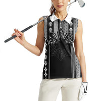 Mabuhay Philippines Festival Women Sleeveless Polo Shirt Filipino Map Black White Igorot Pattern