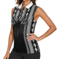 Mabuhay Philippines Festival Women Sleeveless Polo Shirt Filipino Map Black White Igorot Pattern