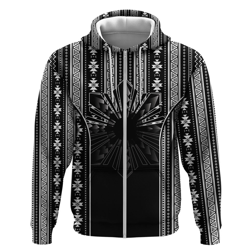 Mabuhay Philippines Festival Zip Hoodie Filipino Map Black White Igorot Pattern
