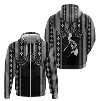 Mabuhay Philippines Festival Zip Hoodie Filipino Map Black White Igorot Pattern