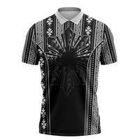 Mabuhay Philippines Festival Zipper Polo Shirt Filipino Map Black White Igorot Pattern