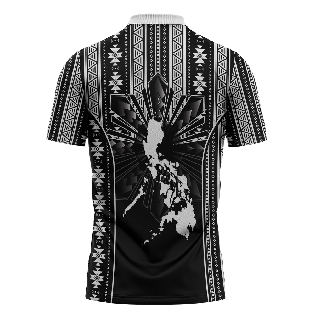 Mabuhay Philippines Festival Zipper Polo Shirt Filipino Map Black White Igorot Pattern