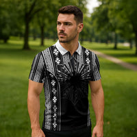 Mabuhay Philippines Festival Zipper Polo Shirt Filipino Map Black White Igorot Pattern