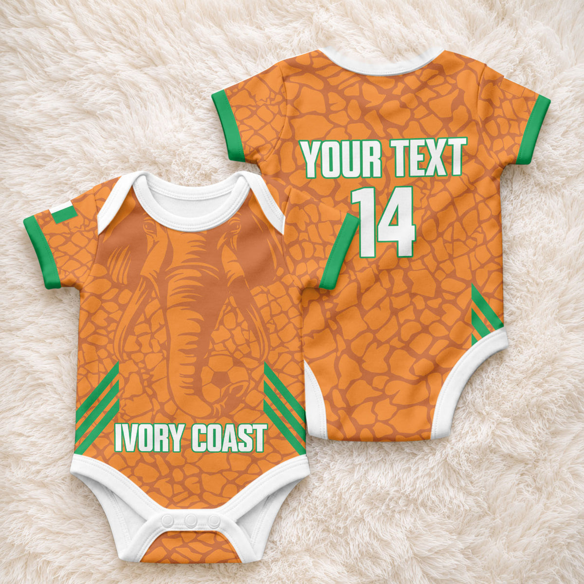 Ivory Coast Football Custom Baby Onesie Les Elephants Dames Skin Style